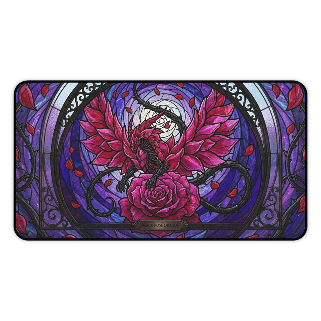 Stained Glass Black Rose Dragon Desk mat