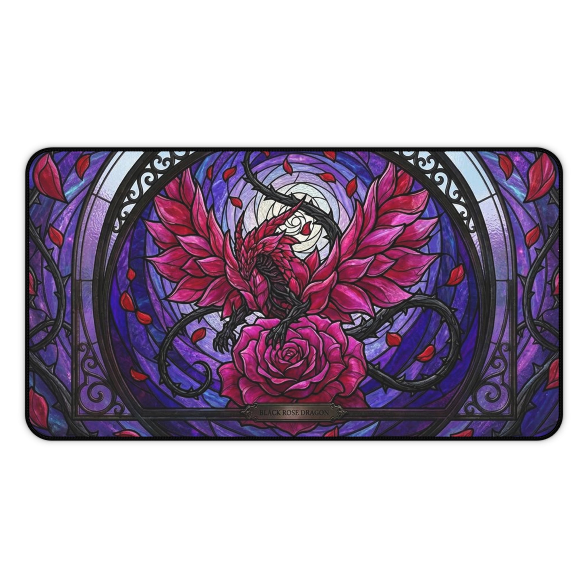 Stained Glass Black Rose Dragon Desk mat