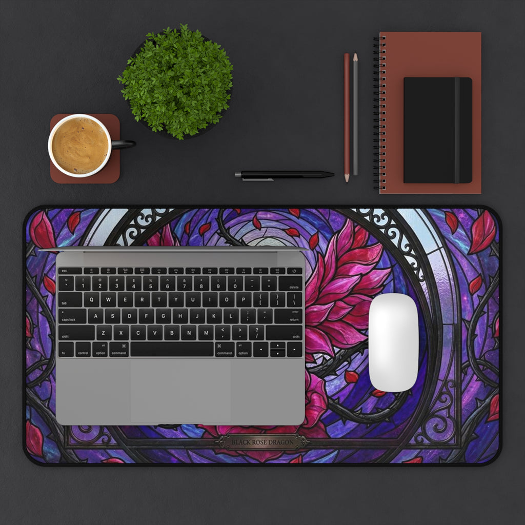 Stained Glass Black Rose Dragon Desk mat